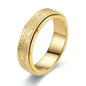 Gold Stainless Steel Textured Fidget Spinner Ring Band